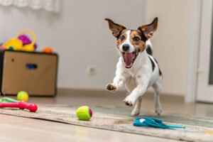 hyperactive dog jumping for toy