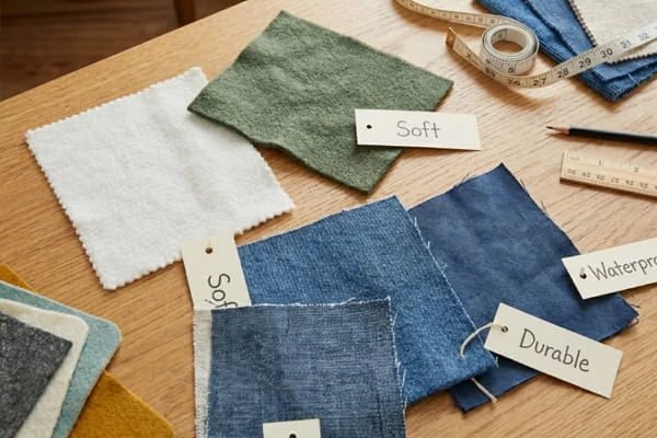 Fabric samples laid flat with measuring tools