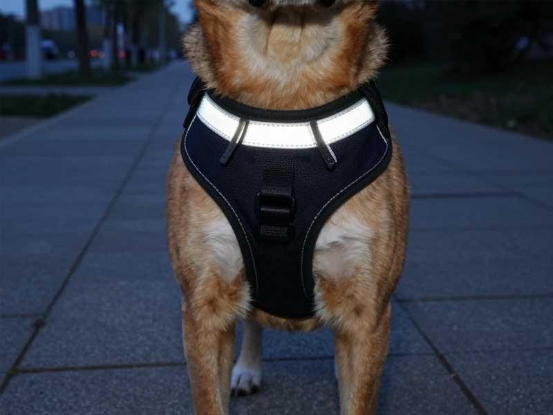 visibility accessories on dog harness for night walking safety
